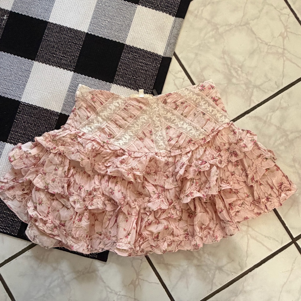 LoveShackFancy Floral Pink Lace Skirt